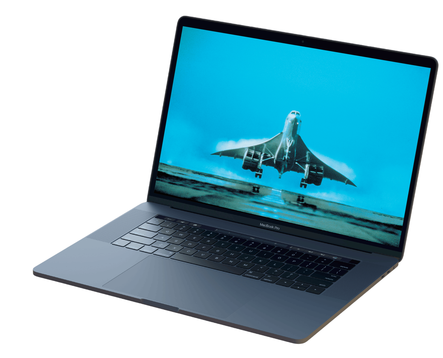 Macbook Pro with image of British Airlines Concorde taking off